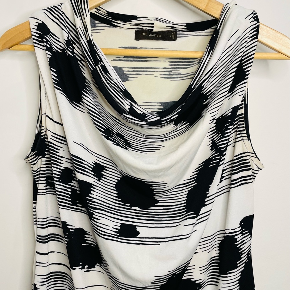 Cowl neck black and white stretchy nylon top from The Limited